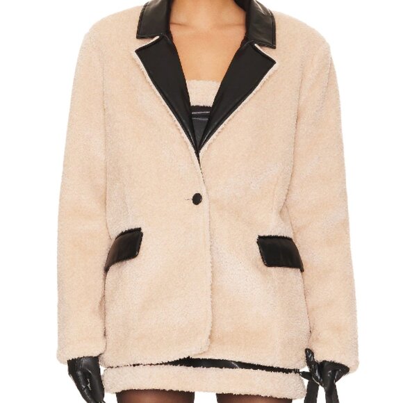 NWT-REVOLVE x WeWoreWhat Faux fur-Faux leather Sherpa Coat Blazer Jacket-Small - Picture 4 of 16